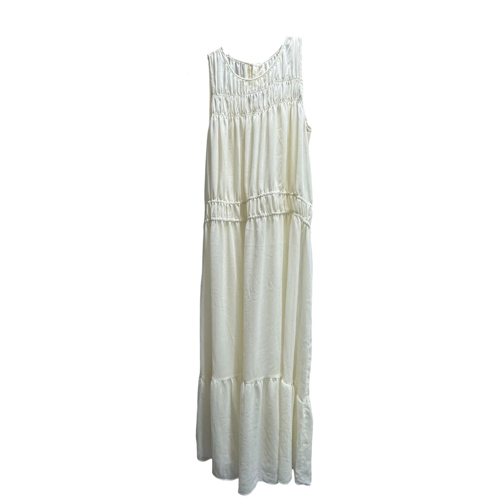 A New Day Cream Smocked Sleeveless Maxi Dress Tiered Boho 018 03 4733 Small